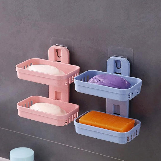 Adhesive Sticker Soap 2 Layer Dish Holder Wall Mounted (Double Layers / 2 pc)