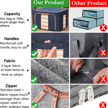 Foldable Steel Frame Clothes Storage Organizer Bag 60x43x32cm (Mix Color)